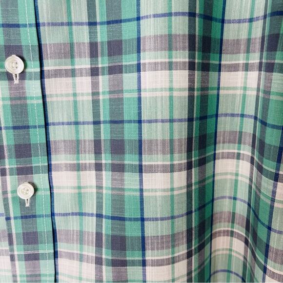 Untuckit green white plaid button front office preppy shirt top medium - Picture 4 of 6